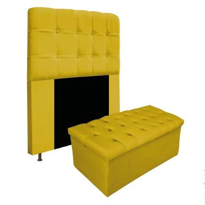 Kit Cabeceira Calçadeira Baú Estofada 90cm Solteiro Amarelo