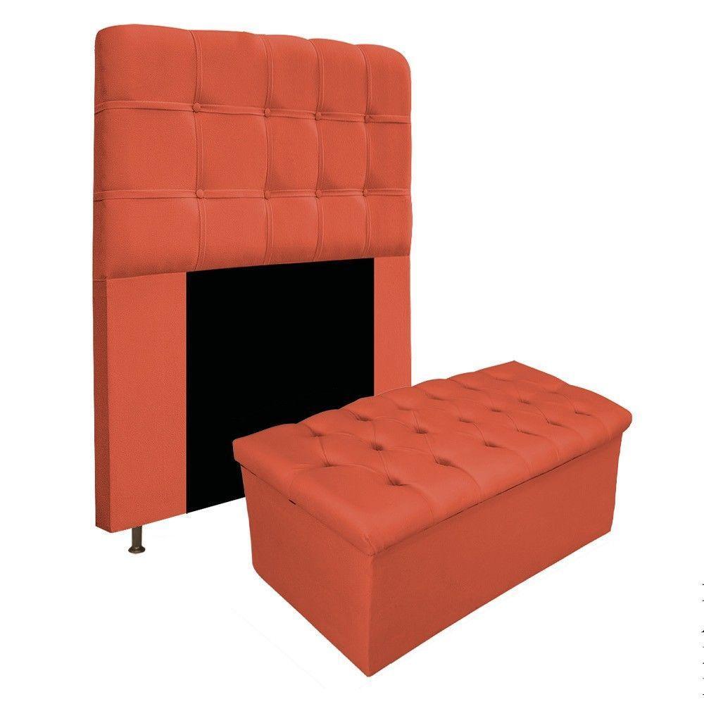 Kit Cabeceira Calçadeira Baú Estofada 90cm Solteiro Terracota - 2