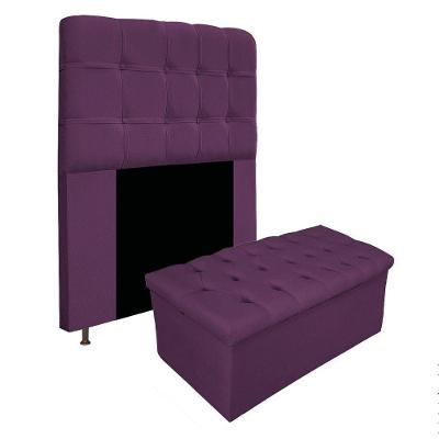 Kit Cabeceira Calçadeira Baú Estofada 90cm Solteiro Roxo