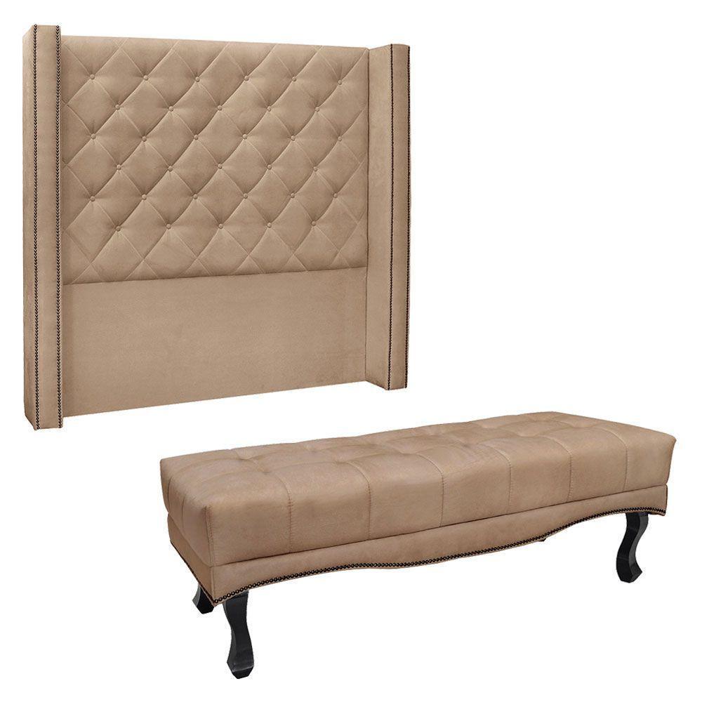 Kit Cabeceira E Calçadeira Recamier Queen 1,60M Suede Bege - 1