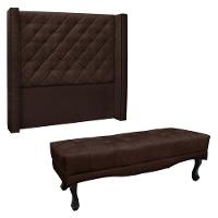 Kit Cabeceira E Calçadeira Recamier Queen 1,60M Marrom Café - 1