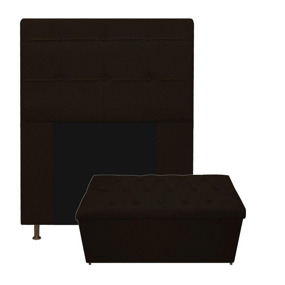 Kit Cabeceira Calçadeira Baú Estofada 90cm Solteiro Marrom - 1