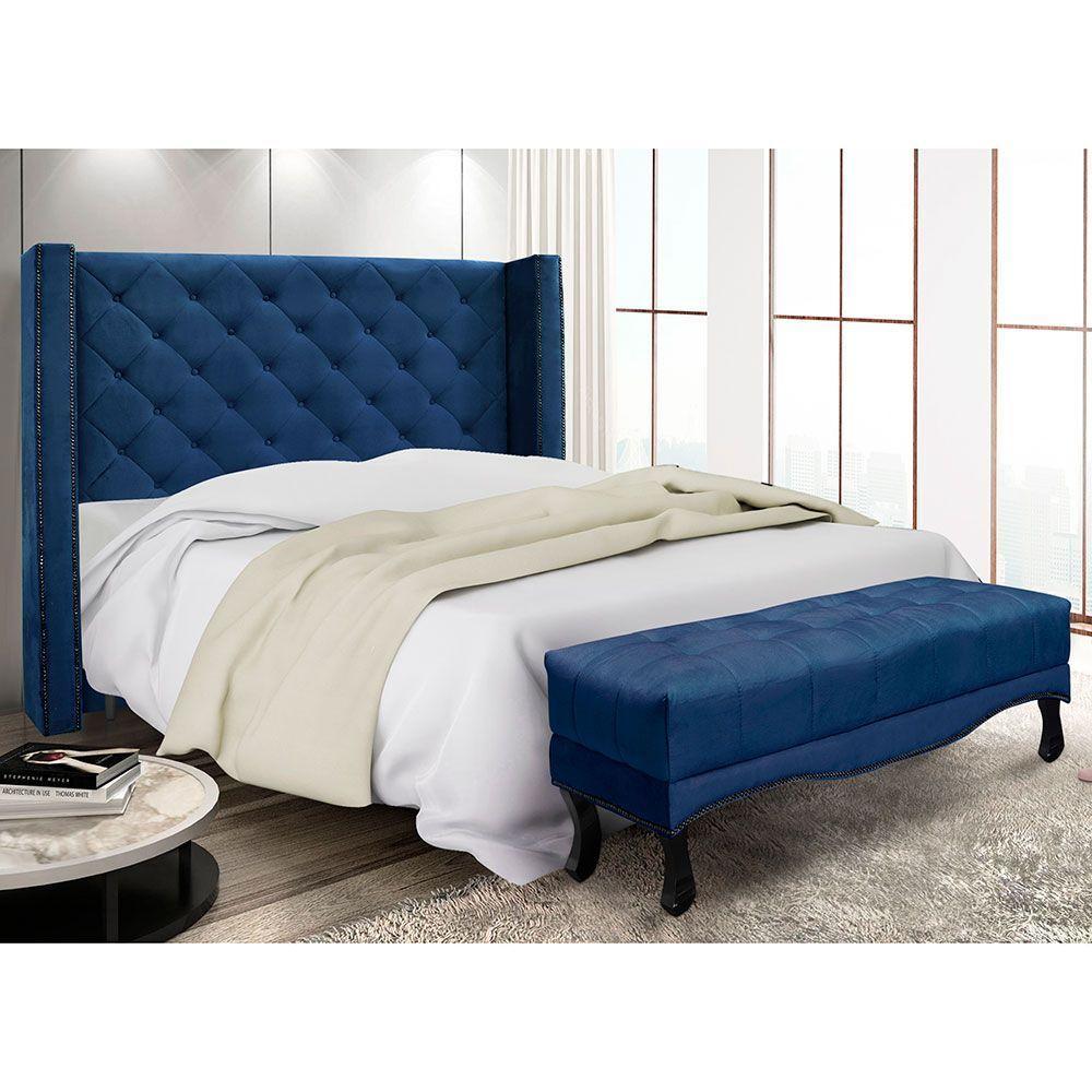 Kit Cabeceira E Calçadeira Recamier Queen 1,60M Azul Marinho - 5