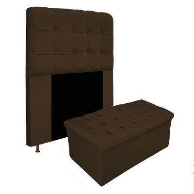 Kit Cabeceira Calçadeira Baú Estofada 90cm Solteiro Marrom