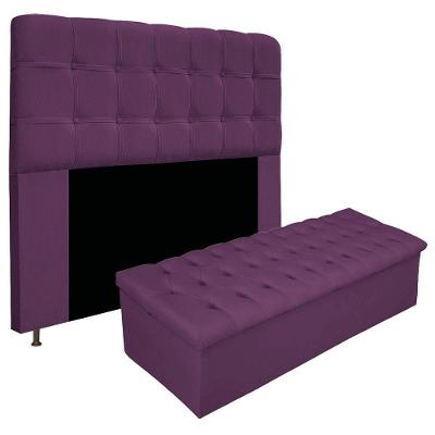 Kit Cabeceira Calçadeira Baú Estofada 160cm Queen Roxo