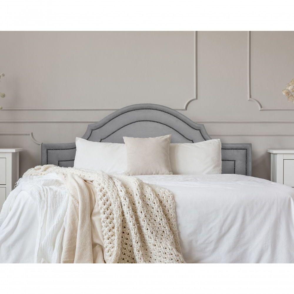 Cabeceira Queen Luxo 160x60 Suede Cinza Tachas Fumê - 1