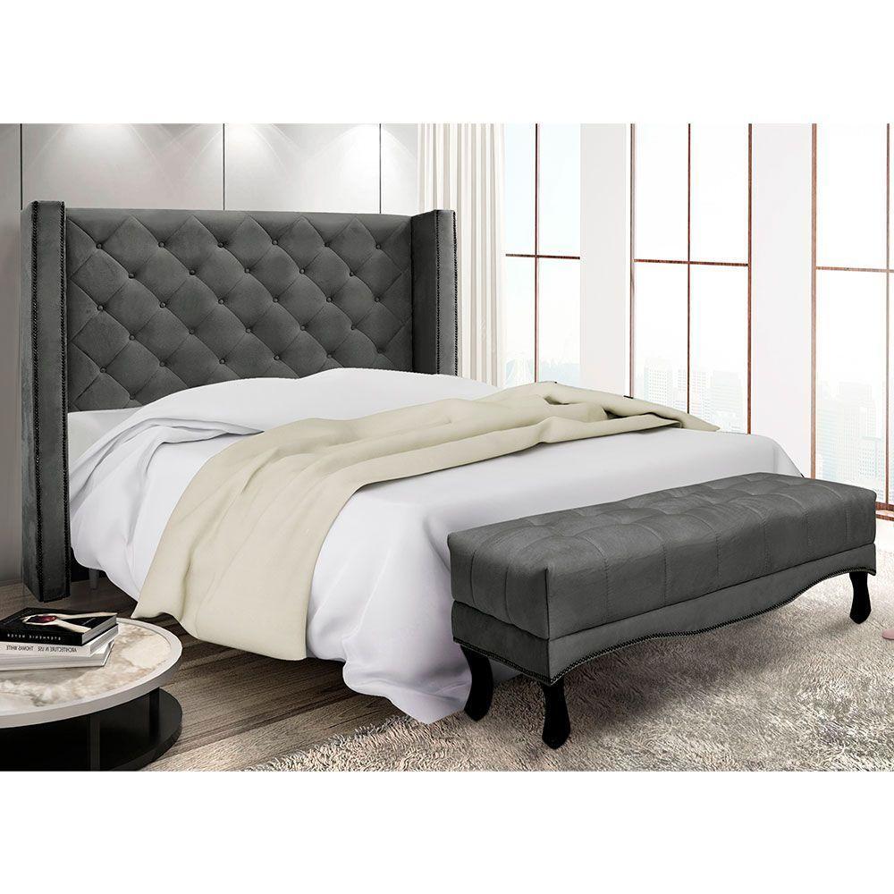 Kit Cabeceira E Calçadeira Recamier Queen 1,60M Suede Cinza - 5