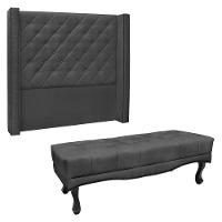 Kit Cabeceira E Calçadeira Recamier Queen 1,60M Suede Cinza - 1