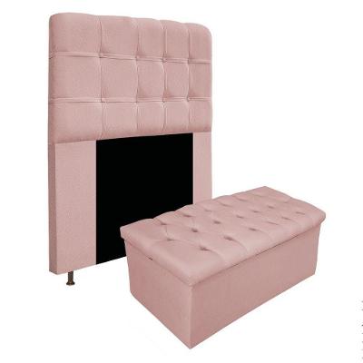 Kit Cabeceira Calçadeira Baú Estofada 90cm Solteiro Rosê