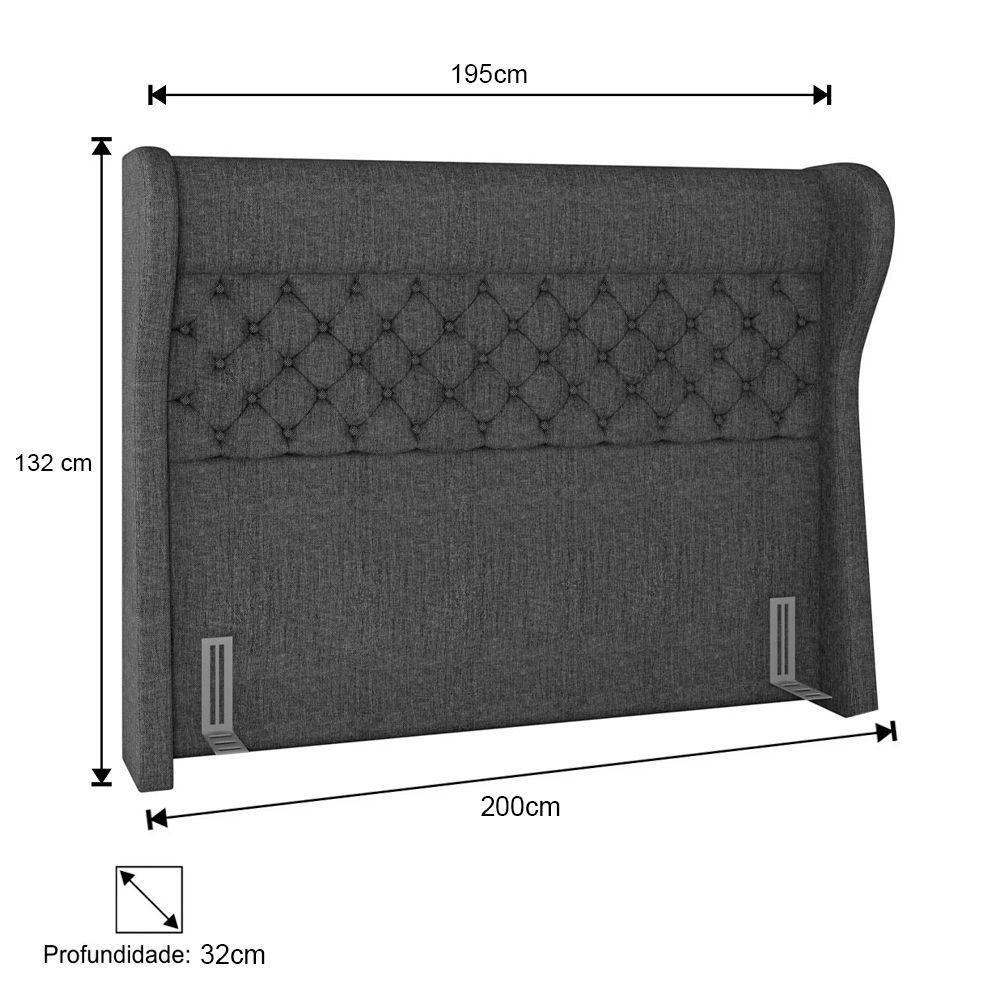 Cabeceira Cama Box Casal King 195Cm Trinidad P02 Linho Cinza - 2