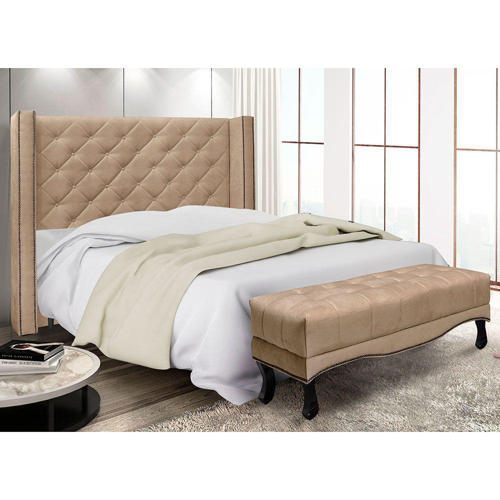Kit Cabeceira E Calçadeira Recamier Queen 1,60M Suede Bege - 8
