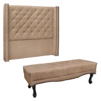 Kit Cabeceira E Calçadeira Recamier Queen 1,60M Suede Bege - 1