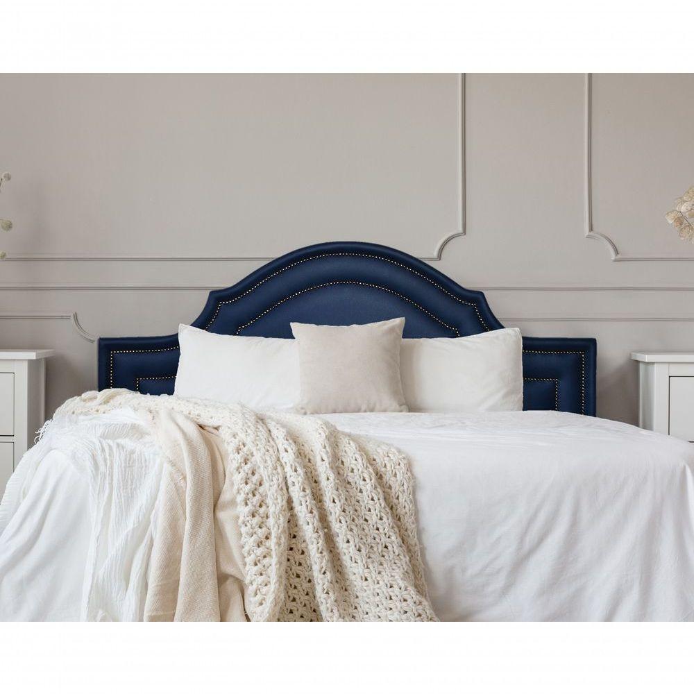 Cabeceira King Luxo 193x60 Courino Azul Tachas Fumê - 1