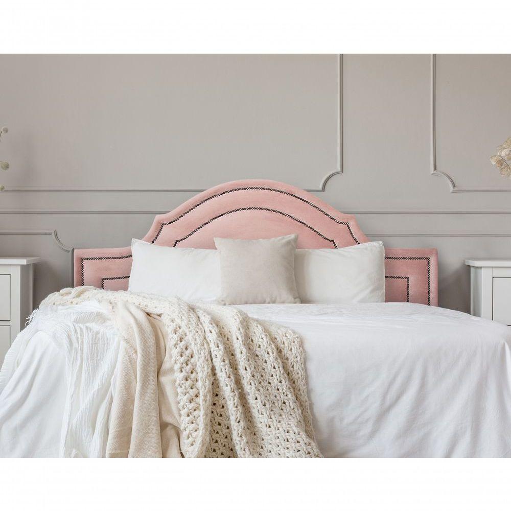 Cabeceira Casal Luxo 140x60 Veludo Rosê Tachas Fumê - 1