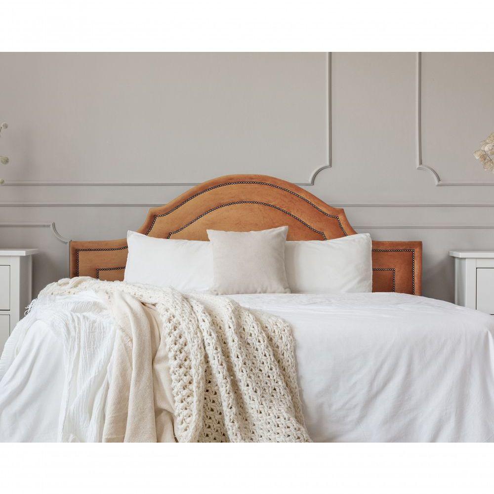 Cabeceira Casal Luxo 140x60 Veludo Terracota Tachas Fumê - 1