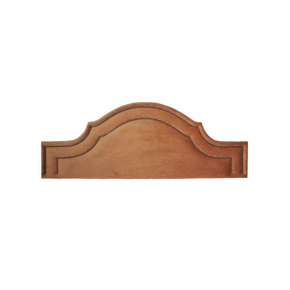 Cabeceira Casal Luxo 140x60 Veludo Terracota Tachas Fumê - 2