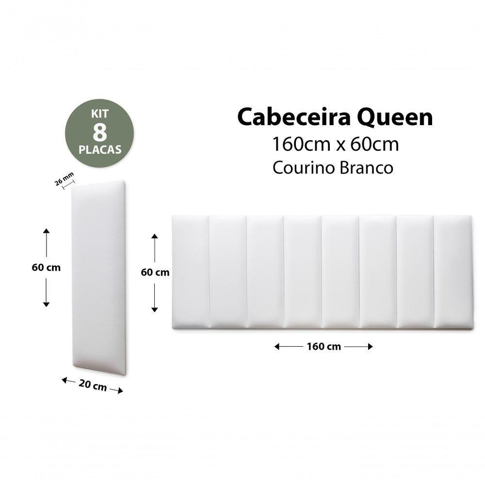Placas Cabeceira Queen 160cm X 60cm 8 Placas Courino Branco - 2