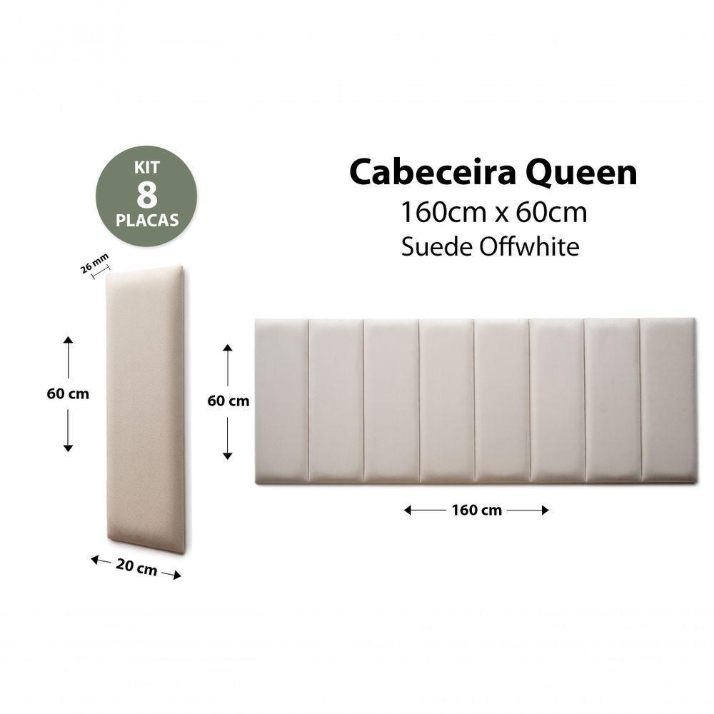Placas Cabeceira Queen 160cm X 60cm 8 Placas Suede Off White - 2