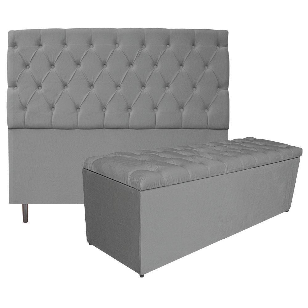 Kit Cabeceira Calçadeira Liverpool 160cm Queen Cinza - 1