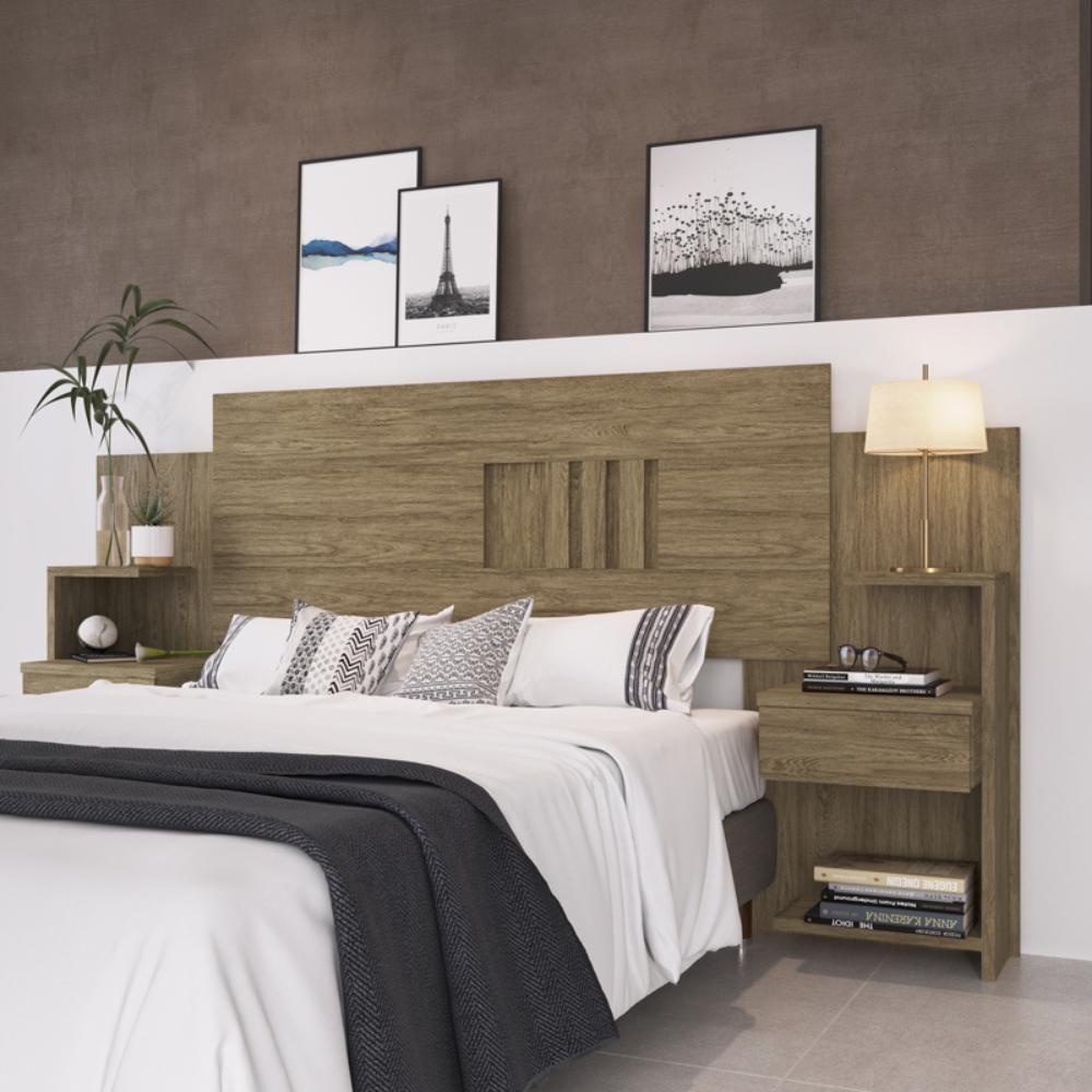 Cabeceira Casal Extensível Com 2 Mesas De Apoio ônix Decibal Wood - 1