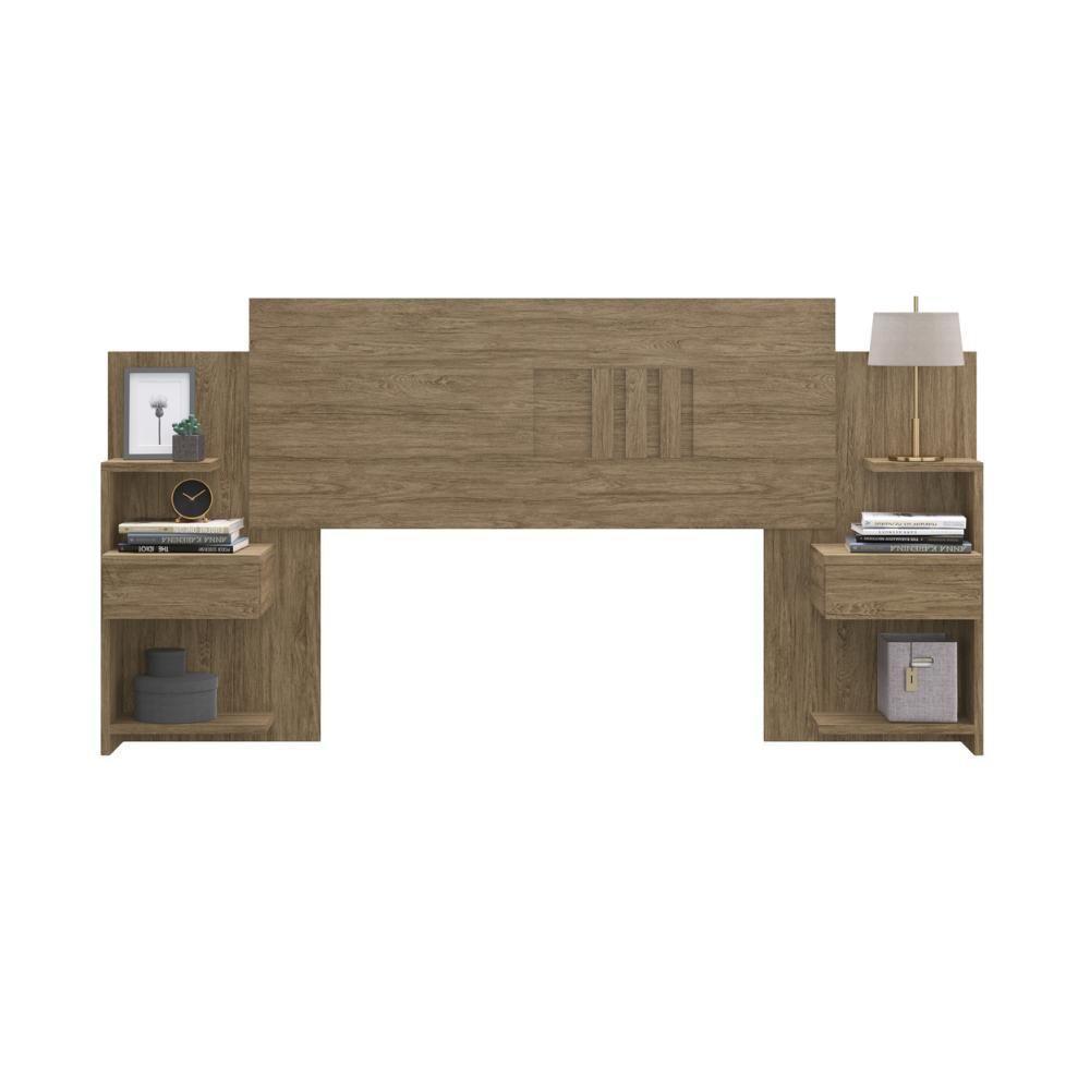 Cabeceira Casal Extensível Com 2 Mesas De Apoio ônix Decibal Wood - 2