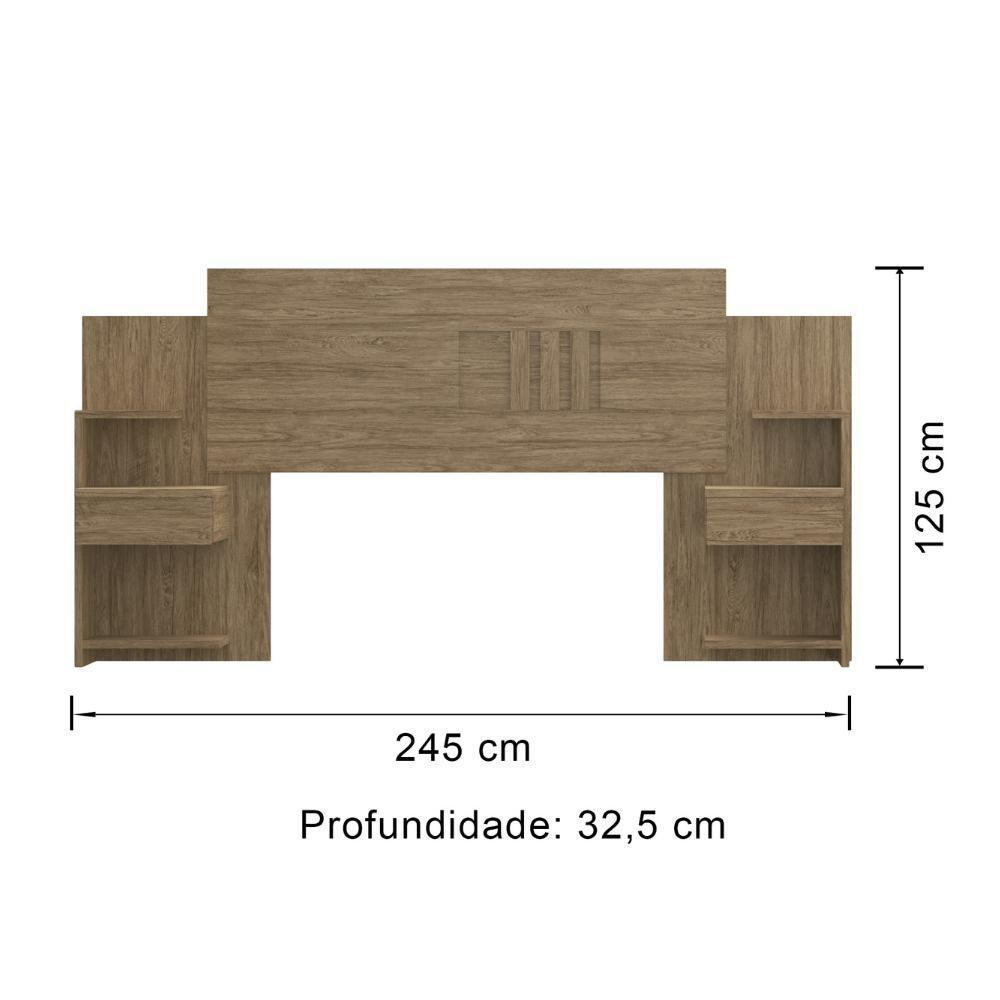 Cabeceira Casal Extensível Com 2 Mesas De Apoio ônix Decibal Wood - 4