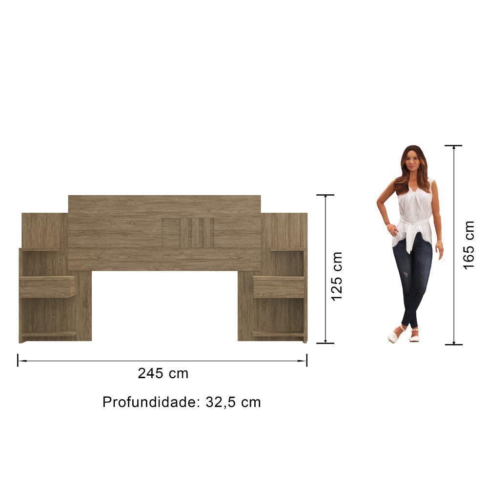 Cabeceira Casal Extensível Com 2 Mesas De Apoio ônix Decibal Wood - 5