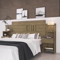 Cabeceira Casal Extensível Com 2 Mesas De Apoio ônix Decibal Wood - 1