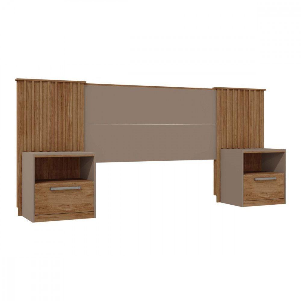 Cabeceira Extensível Casal Com 2 Mesas De Cabeceira 1 Gaveta Lucius Caemmun Buriti Ripado/ Fendi - 1
