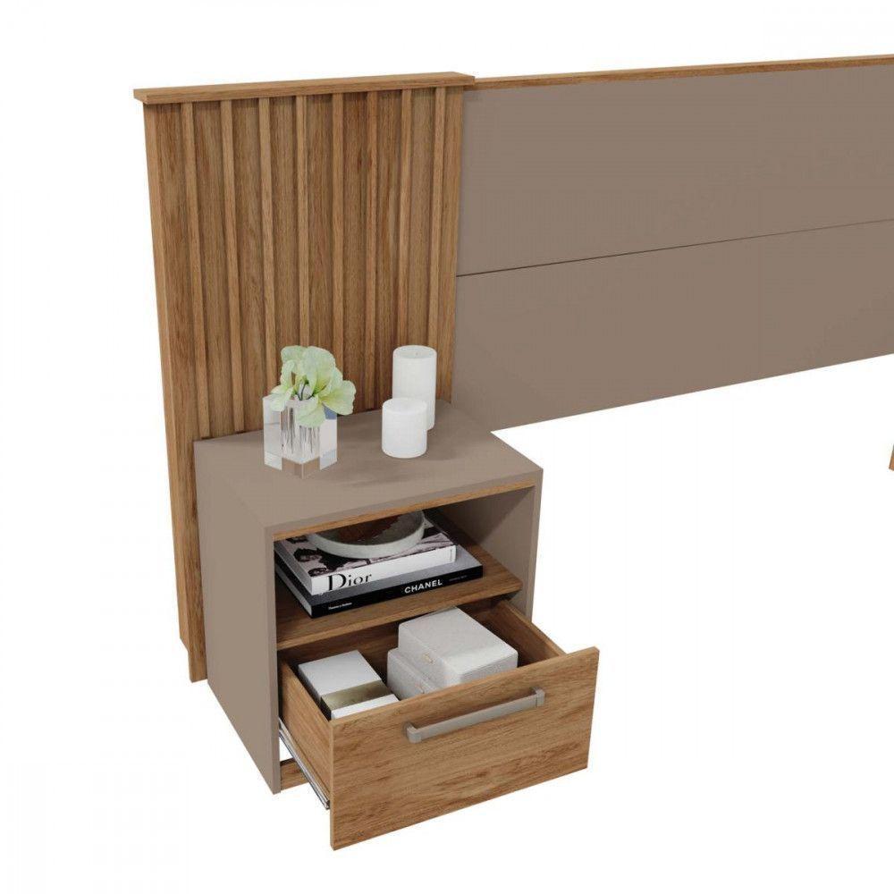 Cabeceira Extensível Casal Com 2 Mesas De Cabeceira 1 Gaveta Lucius Caemmun Buriti Ripado/ Fendi - 2