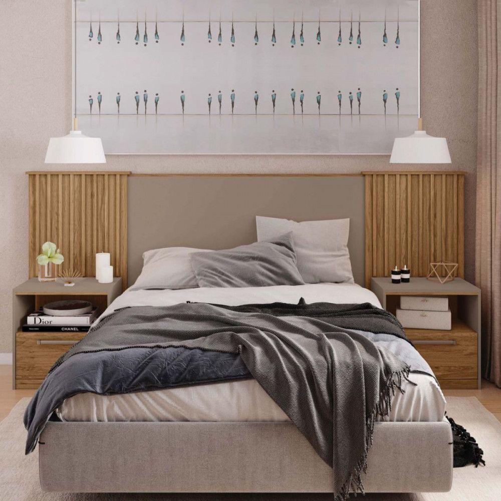 Cabeceira Extensível Casal Com 2 Mesas De Cabeceira 1 Gaveta Lucius Caemmun Buriti Ripado/ Fendi - 4