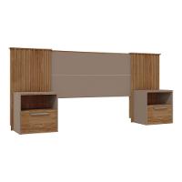 Cabeceira Extensível Casal Com 2 Mesas De Cabeceira 1 Gaveta Lucius Caemmun Buriti Ripado/ Fendi - 1
