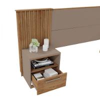 Cabeceira Extensível Casal Com 2 Mesas De Cabeceira 1 Gaveta Lucius Caemmun Buriti Ripado/ Fendi - 2