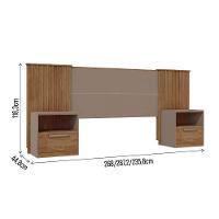 Cabeceira Extensível Casal Com 2 Mesas De Cabeceira 1 Gaveta Lucius Caemmun Buriti Ripado/ Fendi - 3
