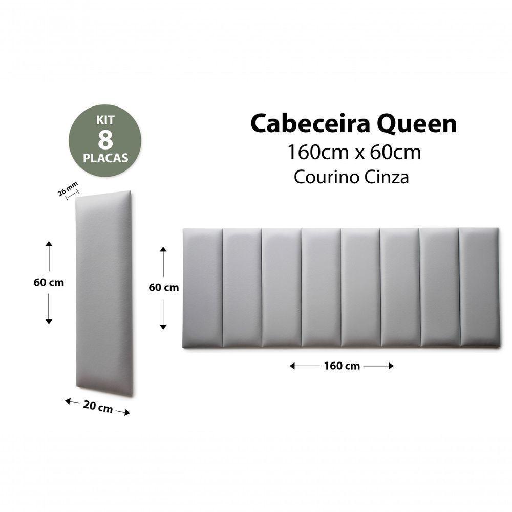 Placas Cabeceira Queen 160cm X 60cm 8 Placas Courino Cinza - 2