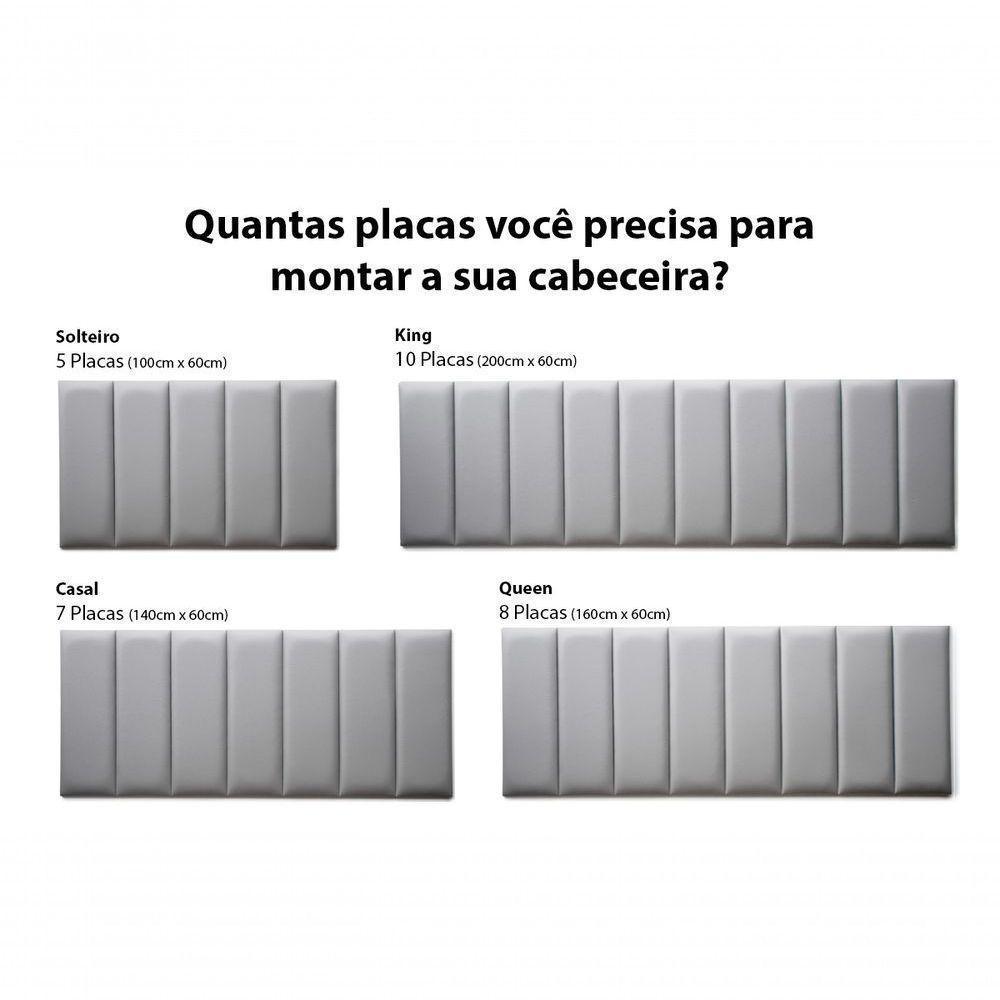 Placas Cabeceira Queen 160cm X 60cm 8 Placas Courino Cinza - 5