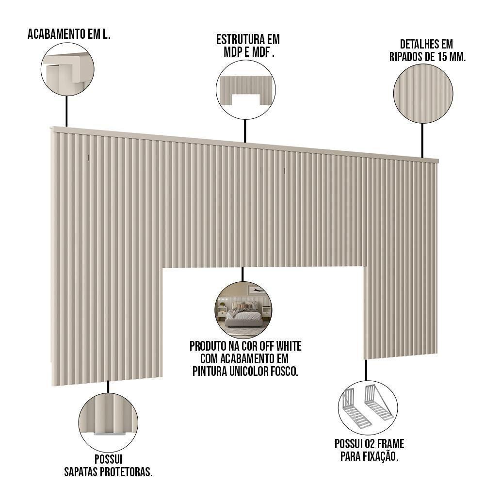 Cabeceira De Madeira Para Cama De Casal 240 Cm Off White - 4