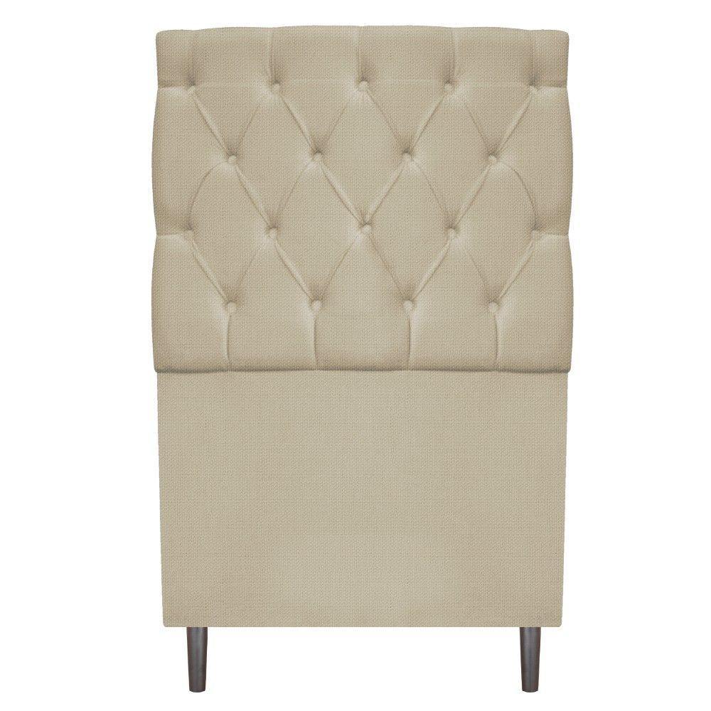 Kit Cabeceira Calçadeira Liverpool 90cm Solteiro Linho Bege - 4