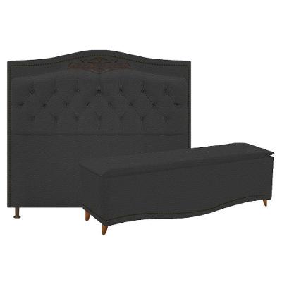 Kit Cabeceira Calçadeira Yasmim 195cm King Preto