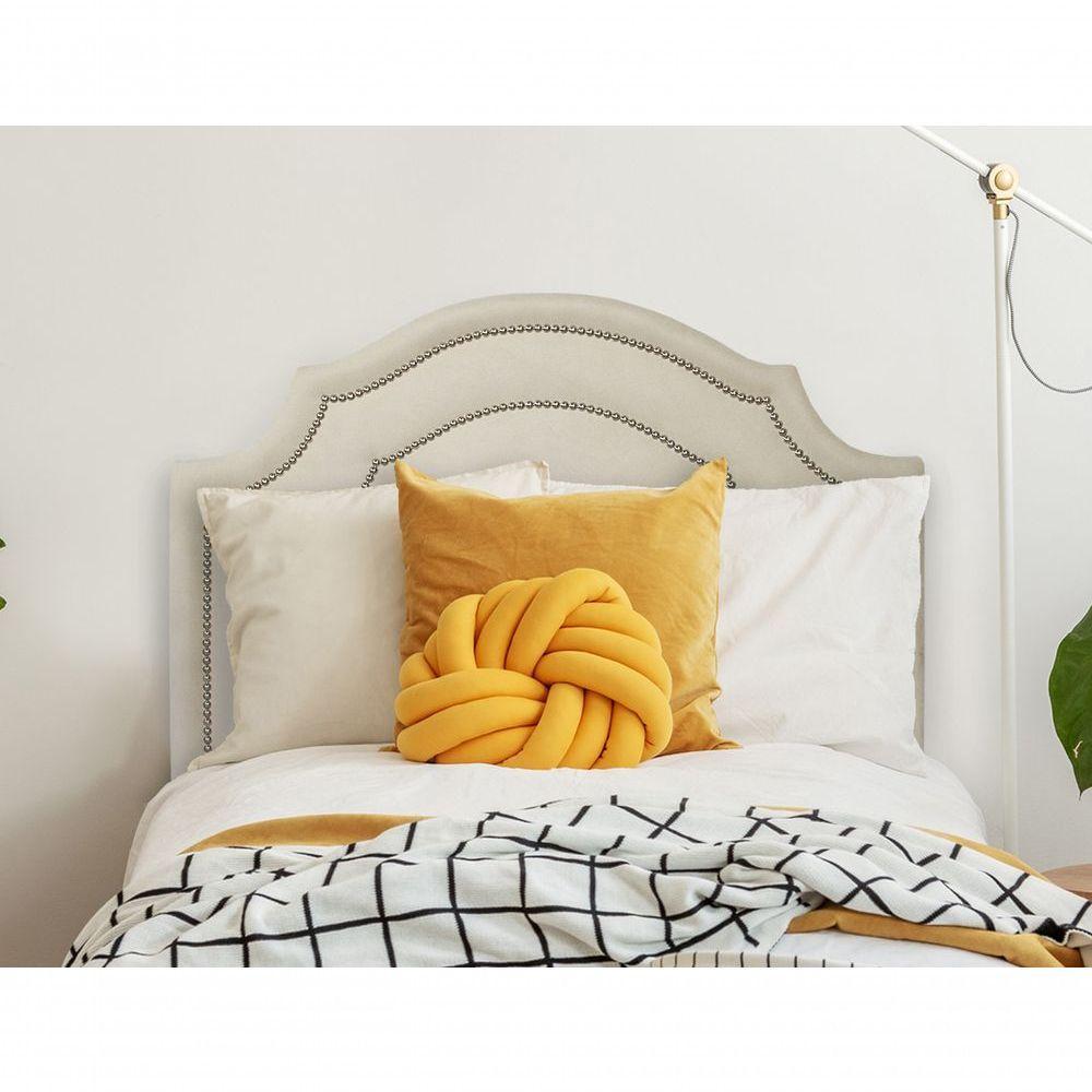 Cabeceira Solteiro Luxo 90x60 Suede Off White Tachas Prata - 3