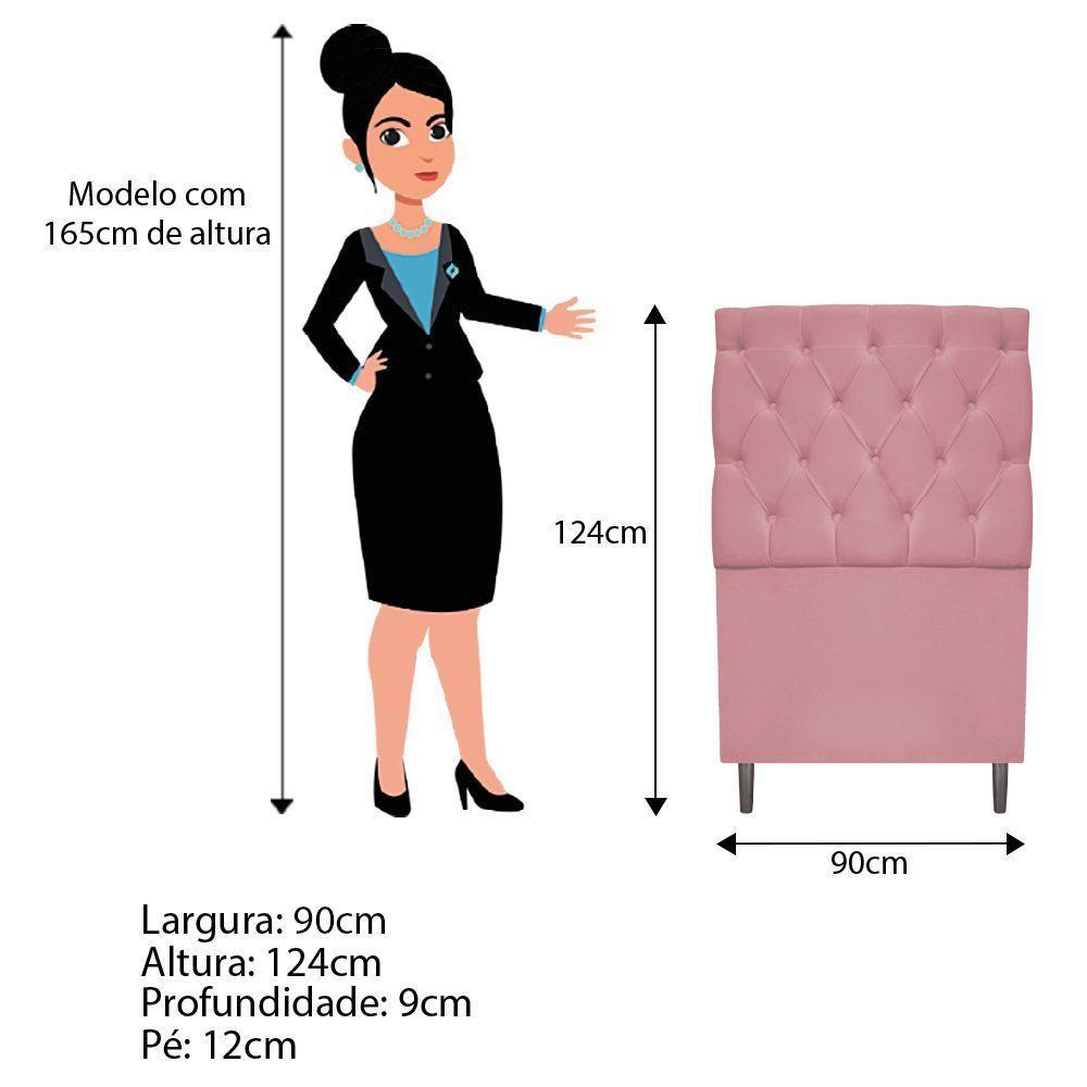 Kit Cabeceira Calçadeira Liverpool 90cm Solteiro Rosa - 2