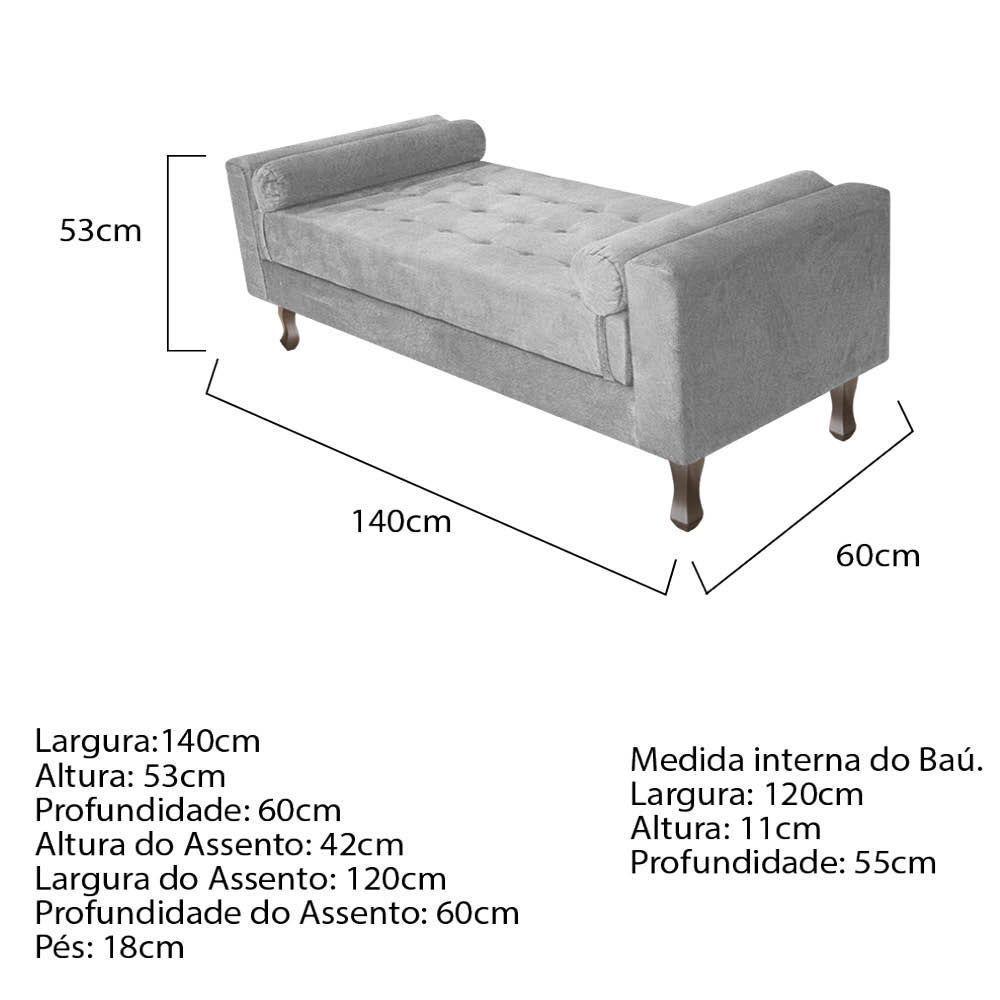 Kit Cabeceira Lady Recamier Félix 140cm Casal Cinza - 4