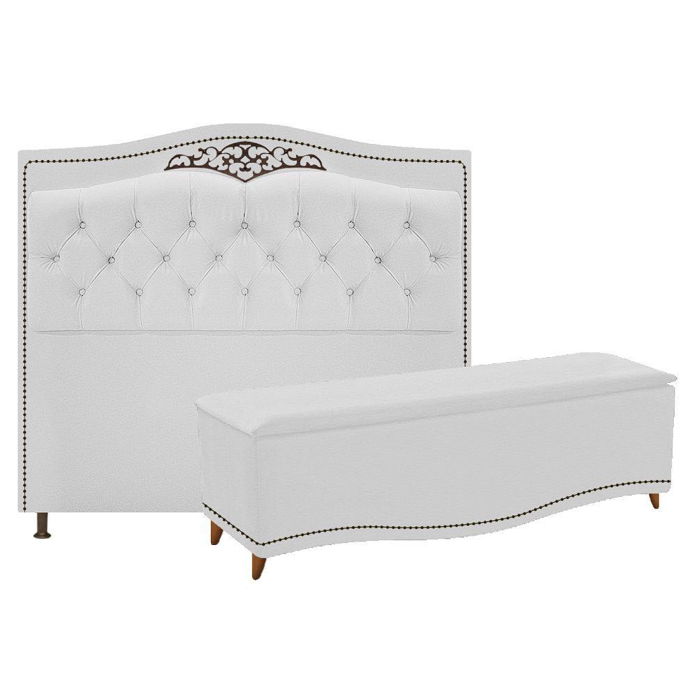 Kit Cabeceira Calçadeira Yasmim 140cm Casal Branco - 1