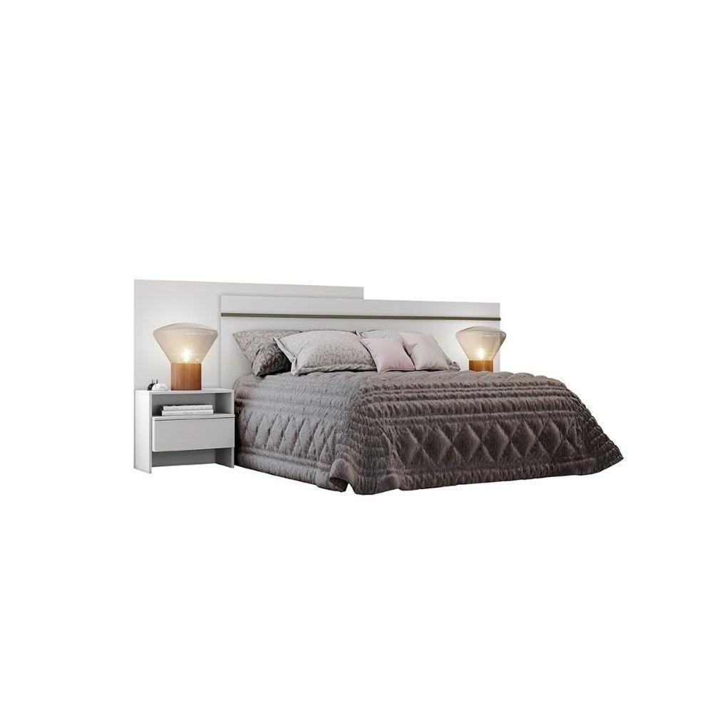 Cabeceira Cama Box Madeirado Casal Prime c/ 2 Mesas Branco - Novo Horizonte - 1