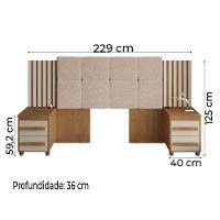 Cabeceira Casal Extensível com 2 Mesas de Apoio Ripado e Estofado Cinamomo-Off White Suíça RV Móveis