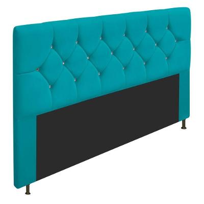Cabeceira Queen França A05 C/ Strass 160 Cm Azul Turquesa