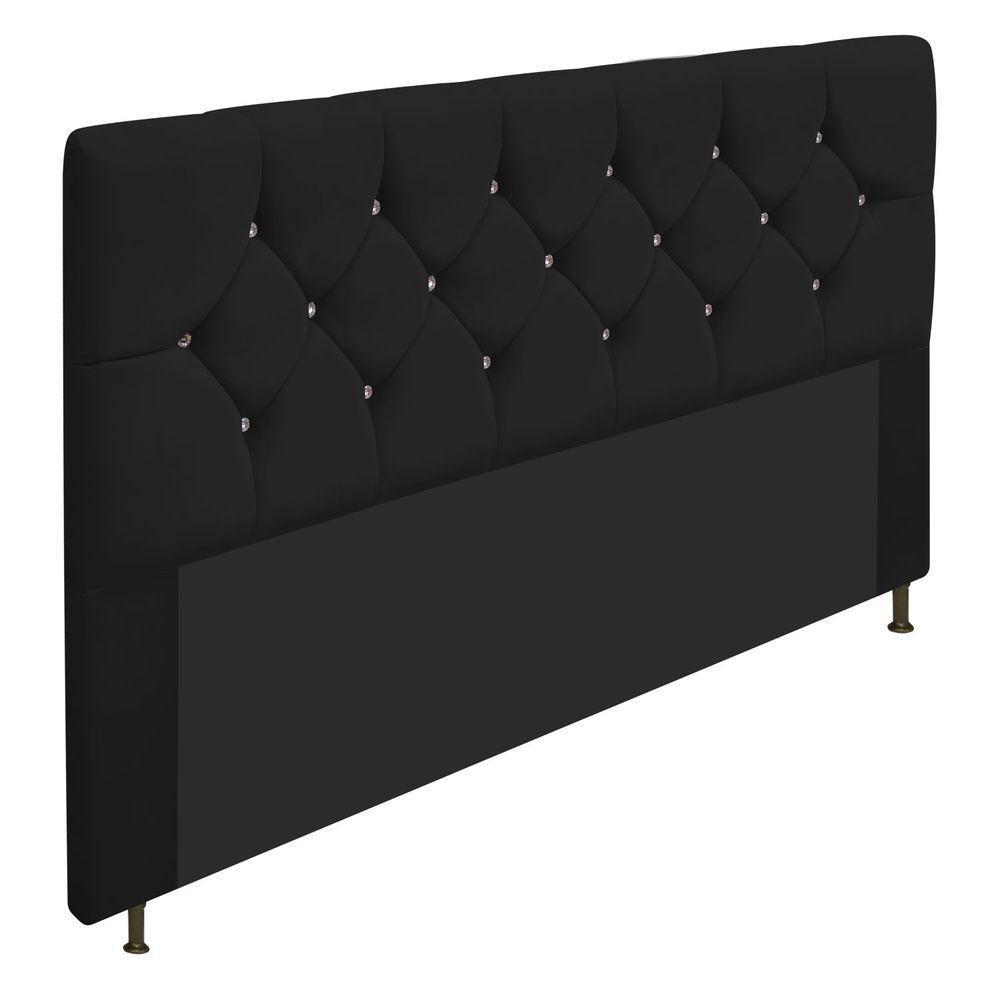 Cabeceira Queen C/ Strass 160 Cm Para Cama Box Corano Preto - 1