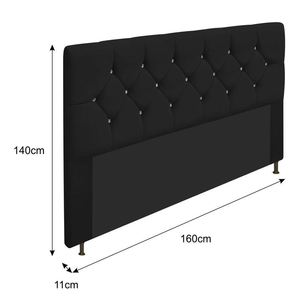 Cabeceira Queen C/ Strass 160 Cm Para Cama Box Corano Preto - 2