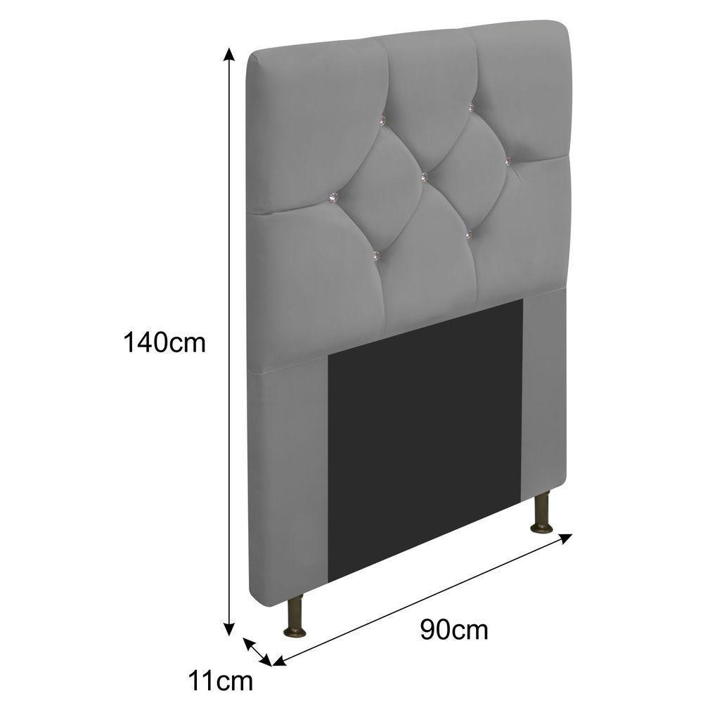 Cabeceira Solteiro C/ Strass 90 Cm Para Cama Box Suede Cinza - 2