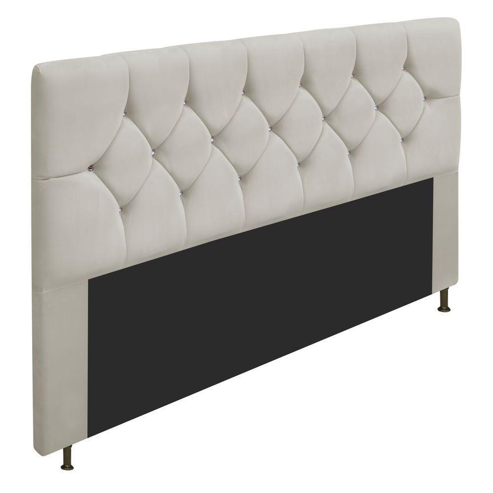 Cabeceira Queen C/ Strass 160 Cm Para Cama Box Suede Bege - 1